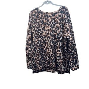 Cuddl Duds‎ Leopard Print Pullover Long Sleeve Cozy Comfy Top Size 3X